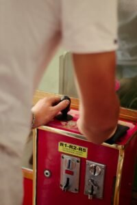 Crop man playing slot machine